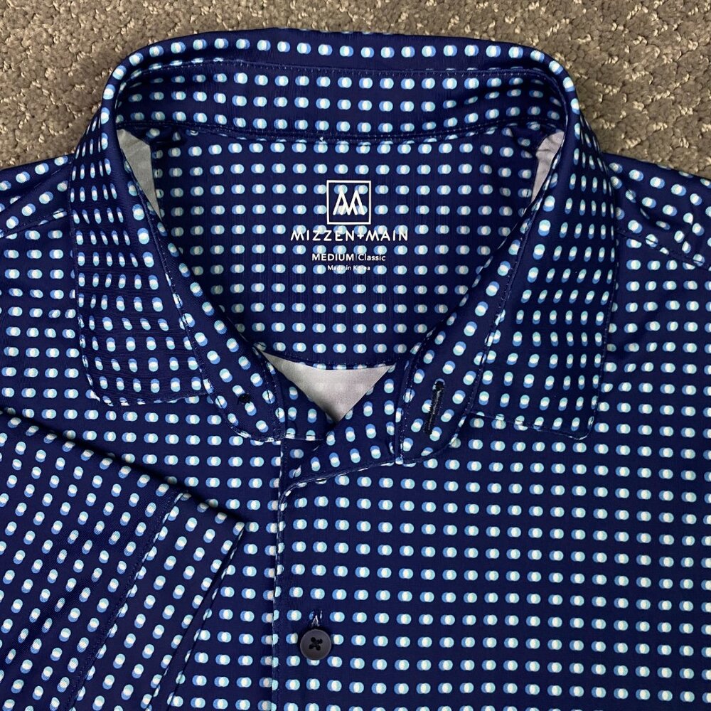 Mizzen + Main Polo Shirt Mens Medium Classic Fit Blue Geometric Golf Performance